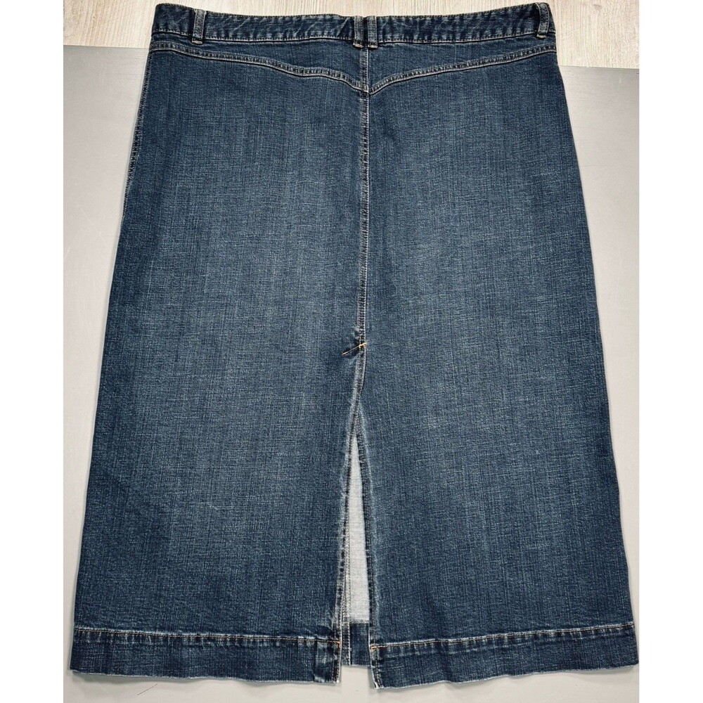 Y2K Old Navy Denim Midi Skirt Plus 20 (43x34) Blue Stretch Back Split Womens - Picture 3 of 8
